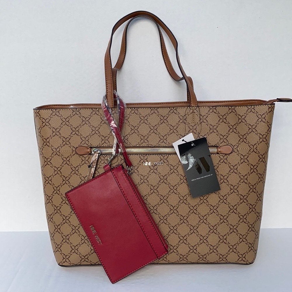 New NINE WEST Mocha Cherry Tote